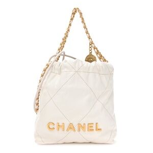 Shiny Calfskin Quilted Mini Chanel 22 White